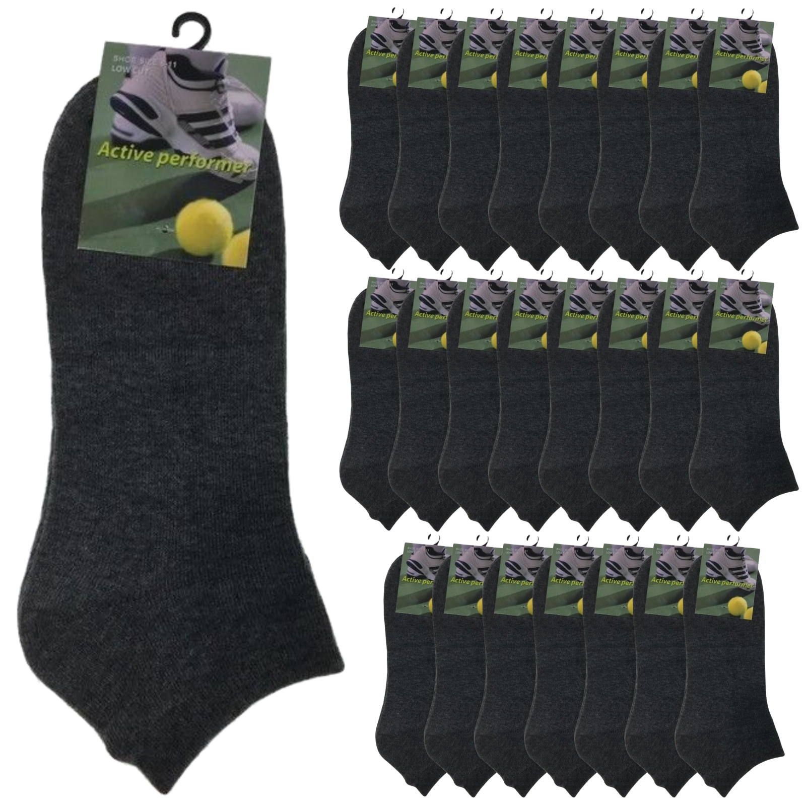 24x COTTON ANKLE SOCKS Sport Low Cut Mens Womens Running BULK Anklet - Charcoal